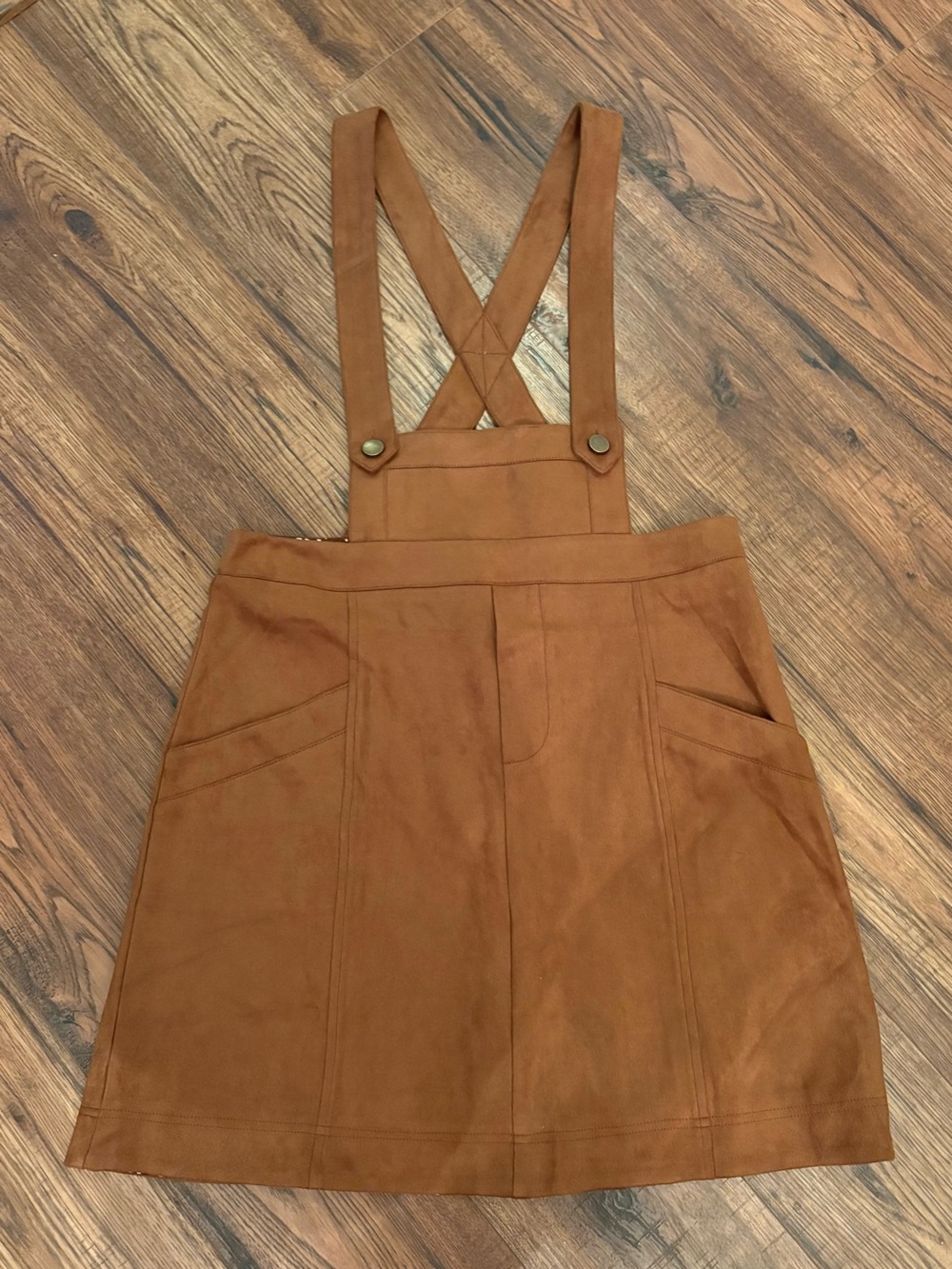 Kori Rust Brown Suede-Look Pinafore Skirt Dress Size L